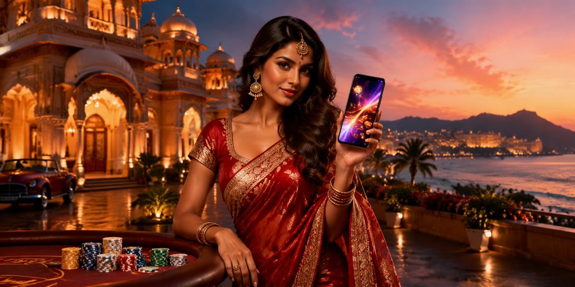 Indian woman enjoying casino app on mobile device